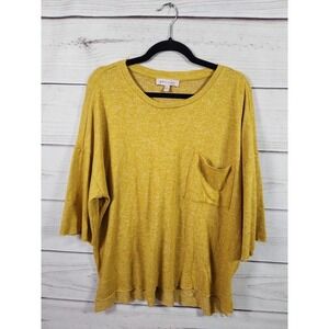Philosophy Women's Mustard Yellow 3/4 sleeve Round Neck Stretch Top Size L